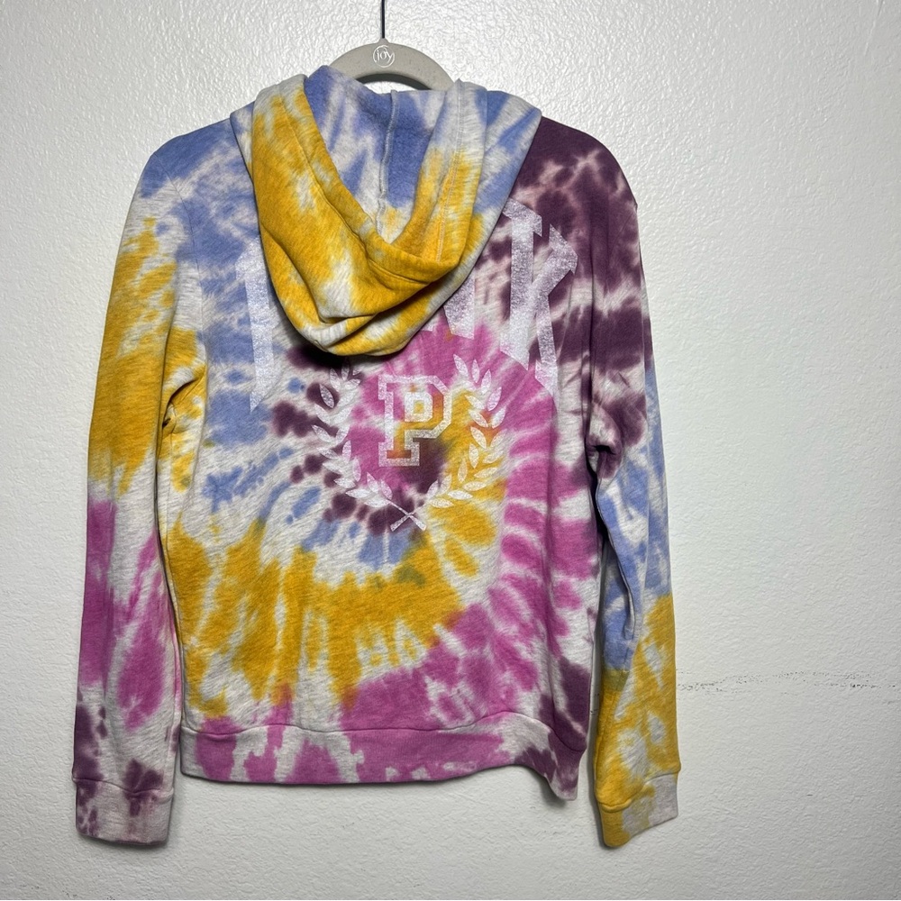 PINK Victoria’s Secret Tie-Dye Zip up Hoodie Gray Multi color Size L NWT - Picture 2 of 10